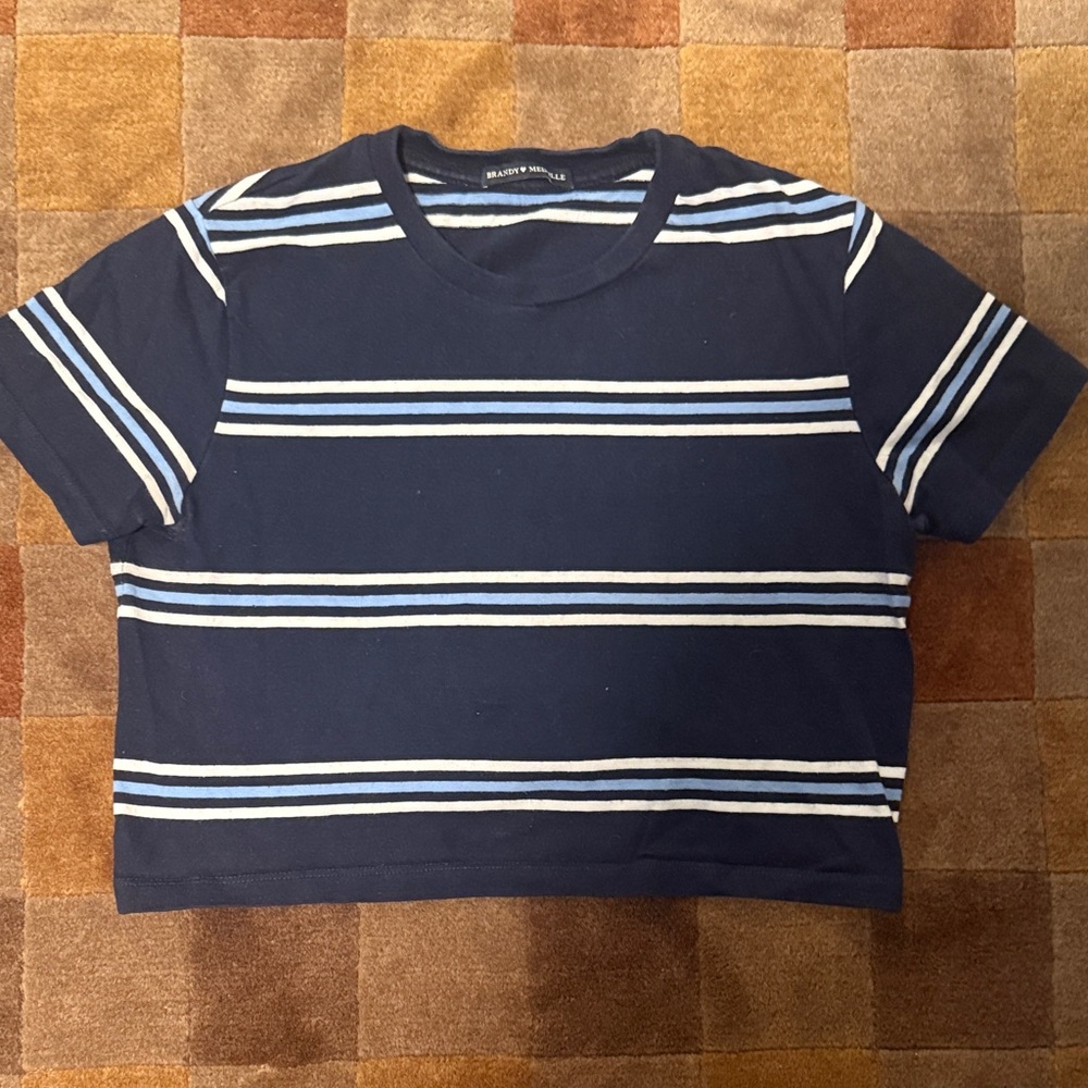 Brandy Melville Navy and White Striped Tee